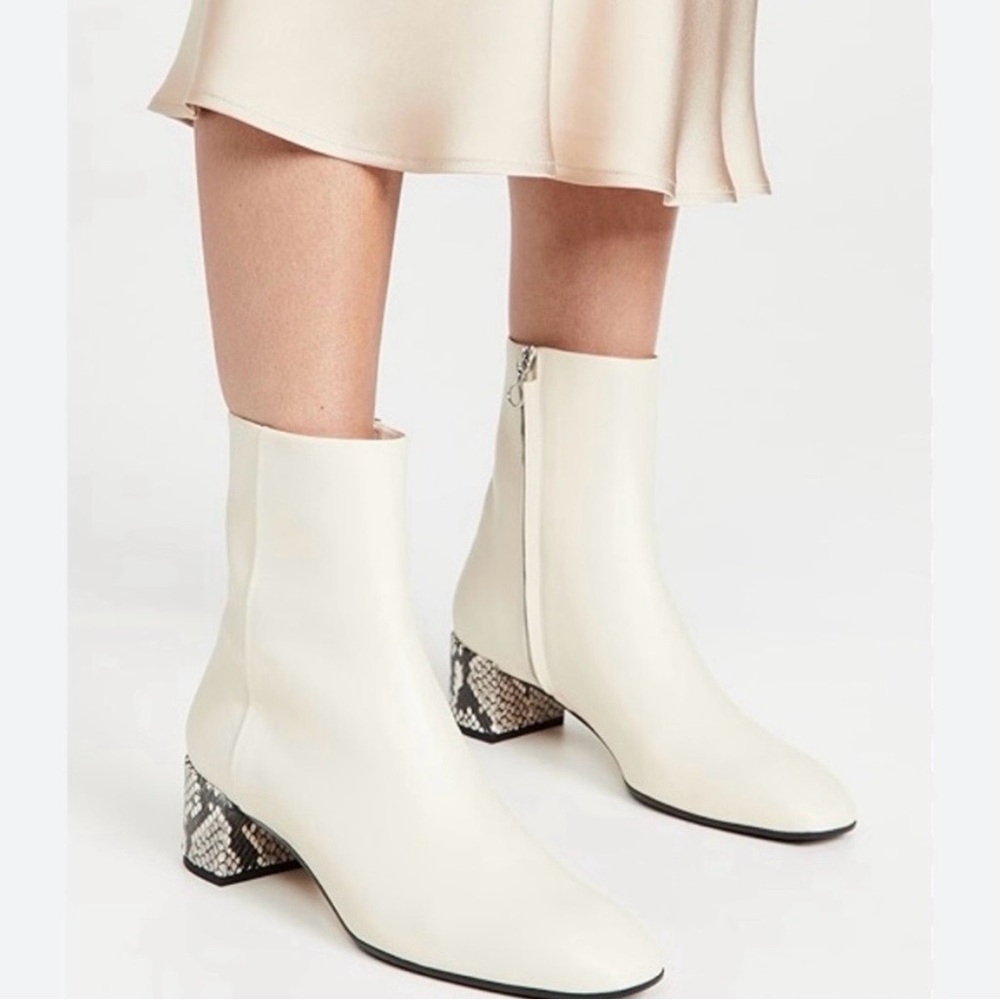 French Connection ‘Tess’ Cream Ankle Zip-back Boot Women’s Snakeskin Heel Sz.11
